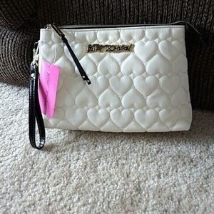 Betsey Johnson cream & black cosmetic bag